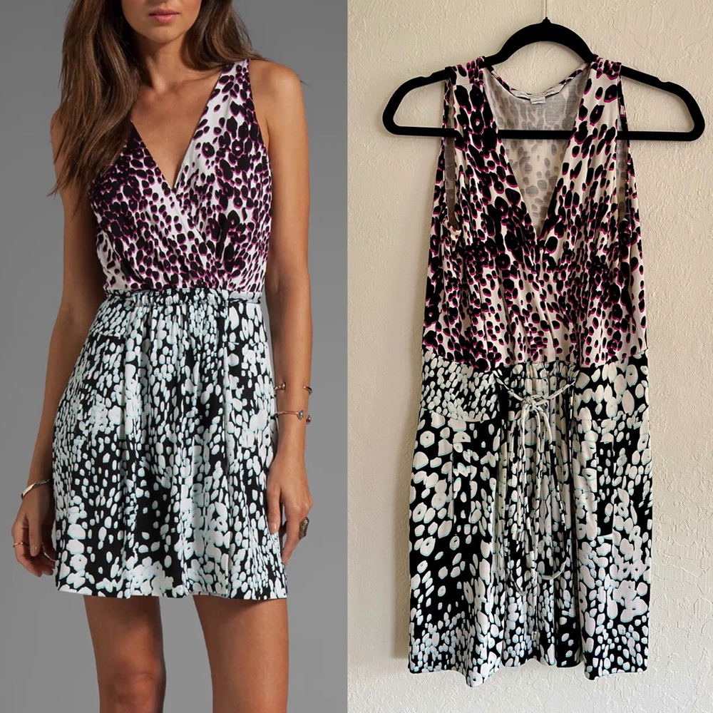Diane Von Furstenberg DVF Oblixe cheetah leopard faux wrap sleeveless dress 10